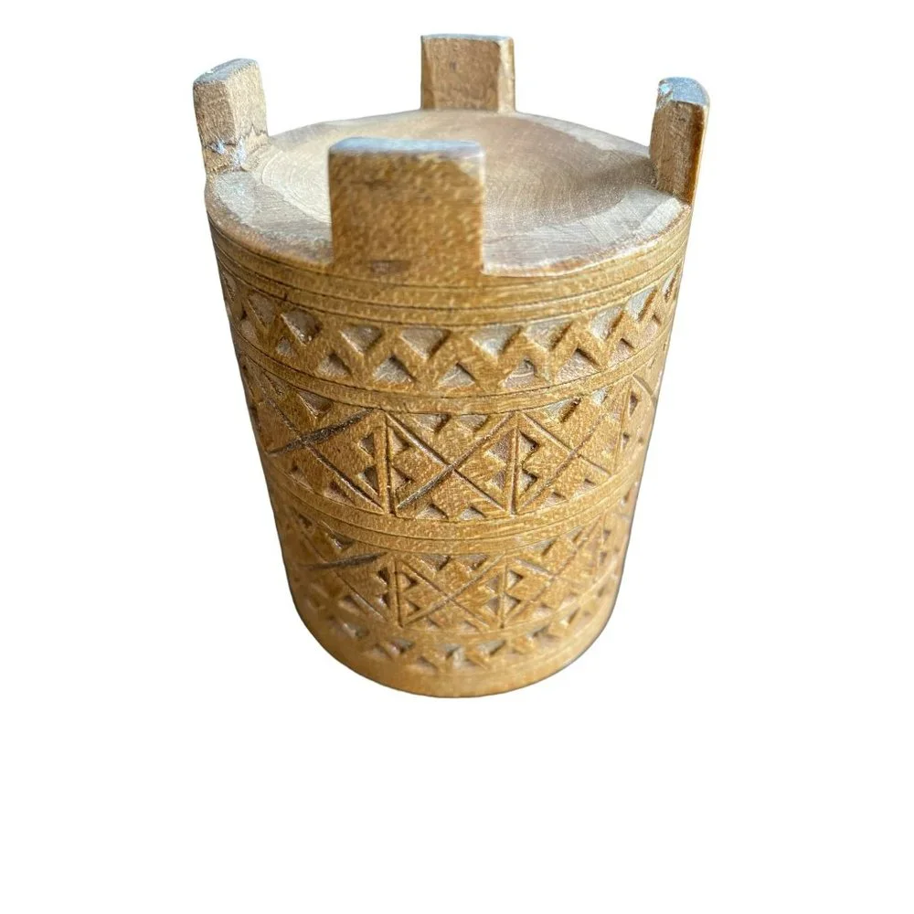Vintage Boho Hand Carved in India Wooden Storage/Pen Holder